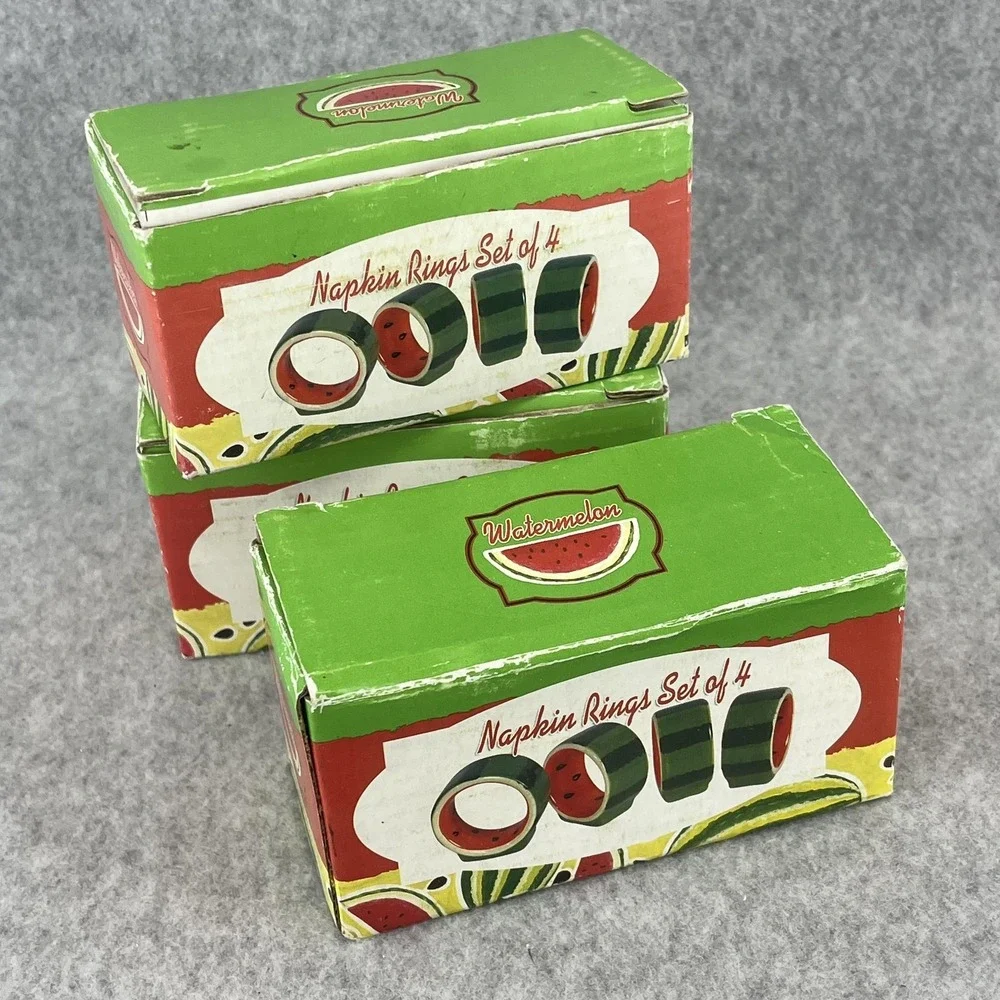 Watermelon Ceramic Napkin Rings Set Of 12‎ Green Red Fruit Summer Table Decor